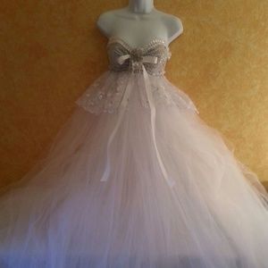 DARLA White Tulle Illusion Bling Wedding  Ballgown